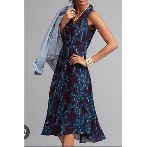 Cabi‎ Womens Paisley Print V Neck Sleeveless Midi Dress Size 8